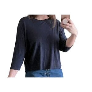 Sundry Women's Crop Tee Shirt Size 2 Medium Navy NWT Boxy Silky Soft 3/4 Sleeve